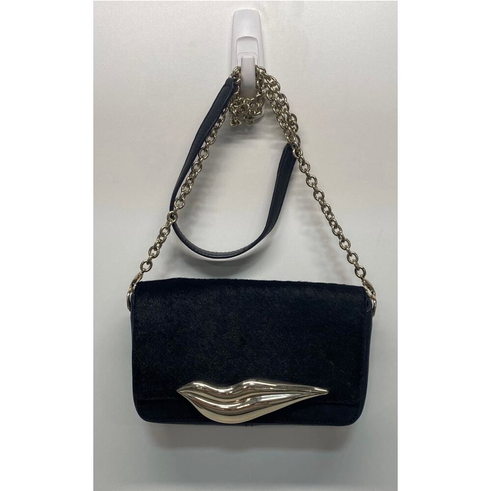 Diane von Furstenberg Mini Black Leather Flirty Lips Crossbody Bag
